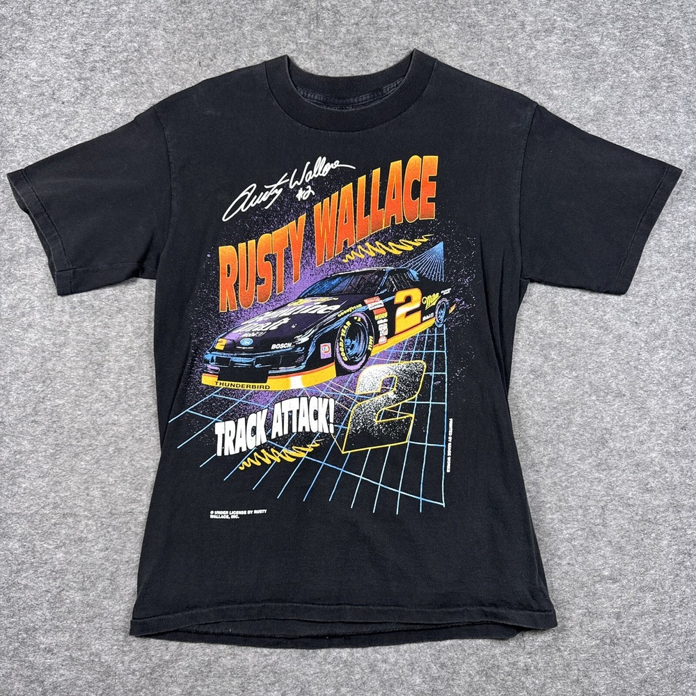 NASCAR Rusty Wallace T Shirt Mens Medium Track Attack Double Sided Vintage